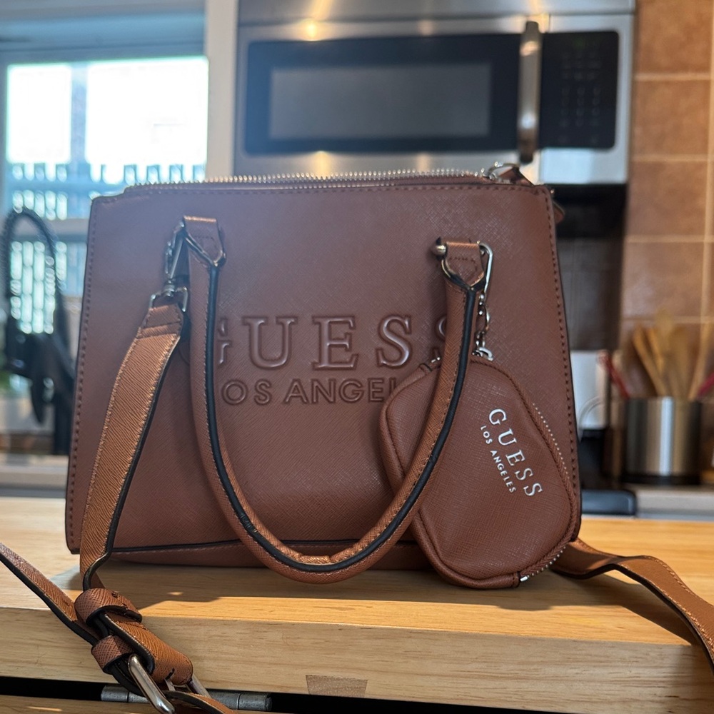GUESS Tan Crossbody Bag with Coin Pouch